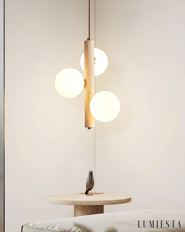 Kremenya - Lampa wisząca trawertynowa, żółty trawertyn do salonu, Ø25 h32/37 cm