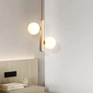 Kremenya - Lampa wisząca trawertynowa, żółty trawertyn do salonu, Ø25 h32/37 cm