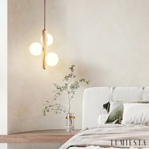 Kremenya - Lampa wisząca trawertynowa, żółty trawertyn do salonu, Ø25 h32/37 cm