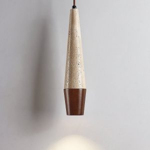 Latialis - Lampa wisząca skandynawska, orzech/żółty trawertyn, nad stół, Ø8xH37cm