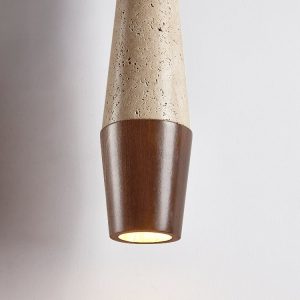 Latialis - Lampa wisząca skandynawska, orzech/żółty trawertyn, nad stół, Ø8xH37cm