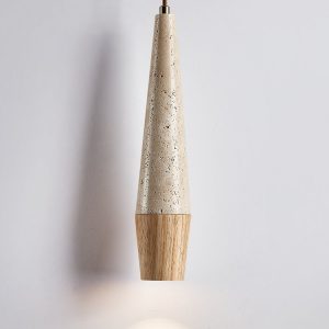 Latialis - Lampa wisząca skandynawska, orzech/żółty trawertyn, nad stół, Ø8xH37cm