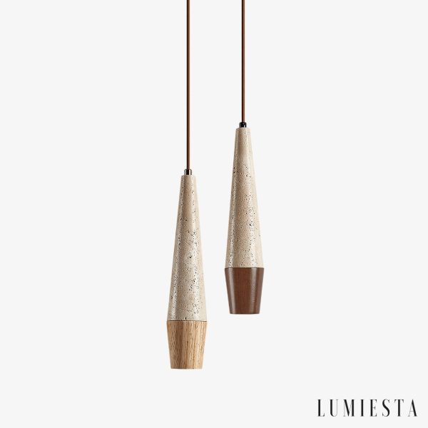 Latialis - Lampa wisząca skandynawska, orzech/żółty trawertyn, nad stół, Ø8xH37cm