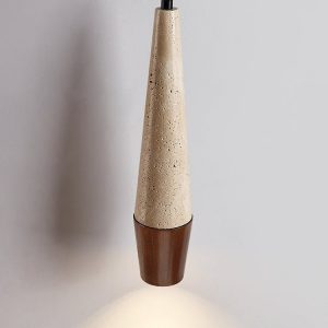Latialis - Lampa wisząca skandynawska, orzech/żółty trawertyn, nad stół, Ø8xH37cm