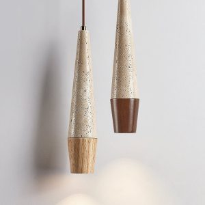 Latialis - Lampa wisząca skandynawska, orzech/żółty trawertyn, nad stół, Ø8xH37cm