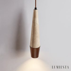 Latialis - Lampa wisząca skandynawska, orzech/żółty trawertyn, nad stół, Ø8xH37cm