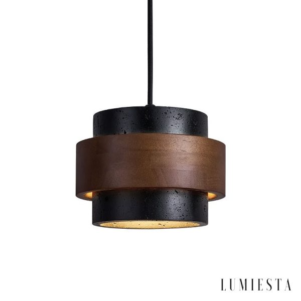 Latinae - Lampa wisząca loftowa, czarny trawertyn i orzech nad stół Ø17x12 cm