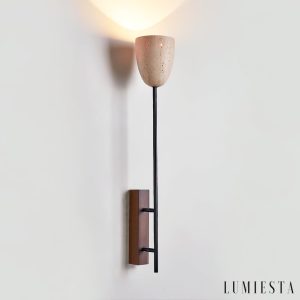 Lausanna - Lampa wisząca trawertynowa, orzechowa do salonu, Ø12 x 71/88 cm
