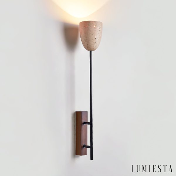 Lausanna - Lampa wisząca trawertynowa, orzechowa do salonu, Ø12 x 71/88 cm