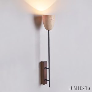 Lausanna - Lampa wisząca trawertynowa, orzechowa do salonu, Ø12 x 71/88 cm