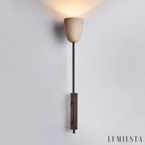 Lausanna - Lampa wisząca trawertynowa, orzechowa do salonu, Ø12 x 71/88 cm