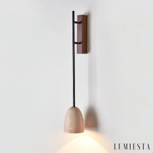 Lausanna - Lampa wisząca trawertynowa, orzechowa do salonu, Ø12 x 71/88 cm