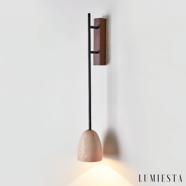 Lausanna - Lampa wisząca trawertynowa, orzechowa do salonu, Ø12 x 71/88 cm