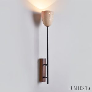Lausanna - Lampa wisząca trawertynowa, orzechowa do salonu, Ø12 x 71/88 cm