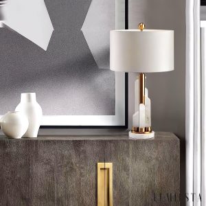 Lavaria - Lampa stołowa glamour, złota z alabastrem, do salonu Ø30x70 cm