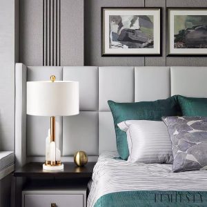 Lavaria - Lampa stołowa glamour, złota z alabastrem, do salonu Ø30x70 cm