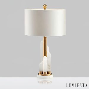 Lavaria - Lampa stołowa glamour, złota z alabastrem, do salonu Ø30x70 cm