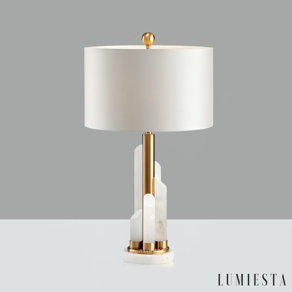 Lavaria - Lampa stołowa glamour, złota z alabastrem, do salonu Ø30x70 cm