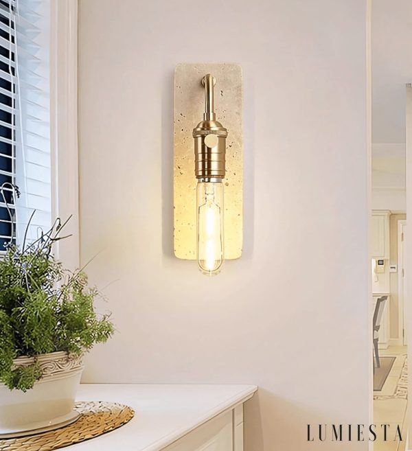 Lisboris - Lampa wisząca trawertynowa, czarna/złota do salonu Ø8xH23 cm