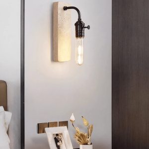 Lisboris - Lampa wisząca trawertynowa, czarna/złota do salonu Ø8xH23 cm