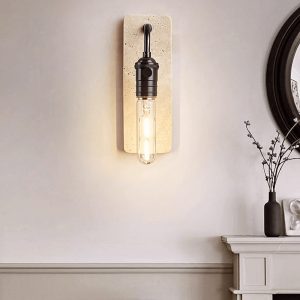 Lisboris - Lampa wisząca trawertynowa, czarna/złota do salonu Ø8xH23 cm
