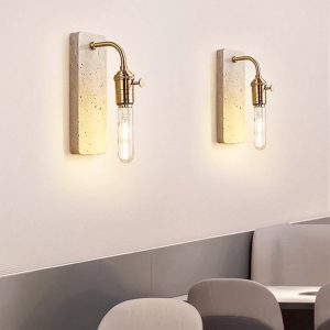 Lisboris - Lampa wisząca trawertynowa, czarna/złota do salonu Ø8xH23 cm