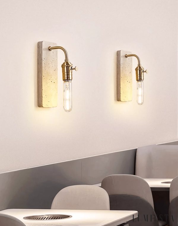 Lisboris - Lampa wisząca trawertynowa, czarna/złota do salonu Ø8xH23 cm