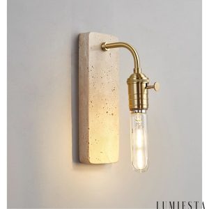 Lisboris - Lampa wisząca trawertynowa, czarna/złota do salonu Ø8xH23 cm