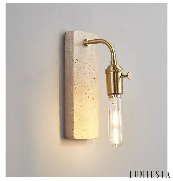 Lisboris - Lampa wisząca trawertynowa, czarna/złota do salonu Ø8xH23 cm