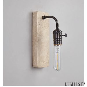 Lisboris - Lampa wisząca trawertynowa, czarna/złota do salonu Ø8xH23 cm