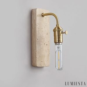 Lisboris - Lampa wisząca trawertynowa, czarna/złota do salonu Ø8xH23 cm