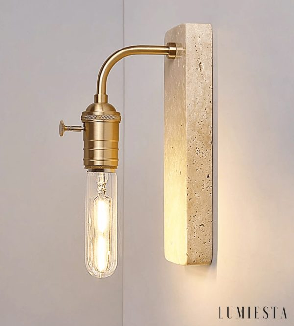 Lisboris - Lampa wisząca trawertynowa, czarna/złota do salonu Ø8xH23 cm