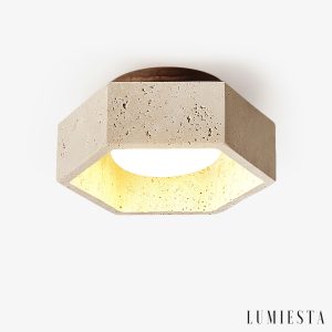 Loirena - Lampa sufitowa trawertynowa, żółta, do sypialni, korytarza, Ø17x7 cm