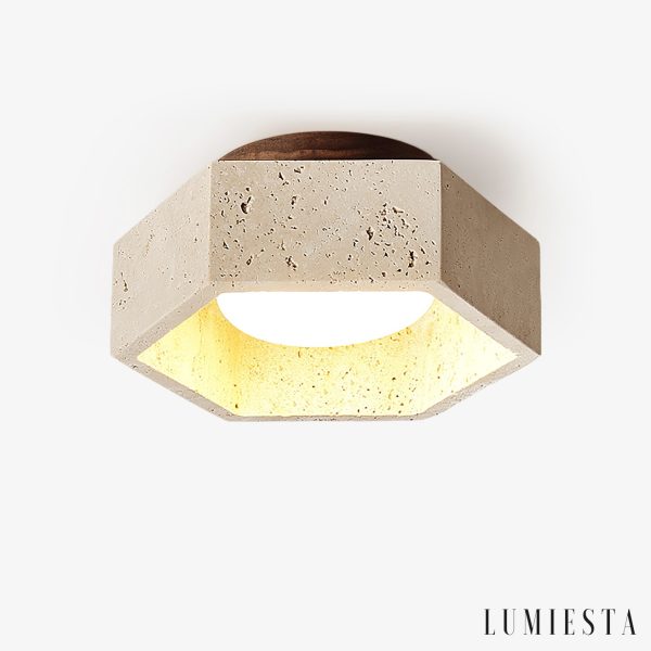 Loirena - Lampa sufitowa trawertynowa, żółta, do sypialni, korytarza, Ø17x7 cm