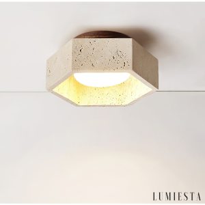 Loirena - Lampa sufitowa trawertynowa, żółta, do sypialni, korytarza, Ø17x7 cm