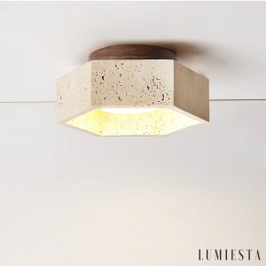 Loirena - Lampa sufitowa trawertynowa, żółta, do sypialni, korytarza, Ø17x7 cm