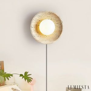 Lucernis - Kinkiet trawertynowy do salonu i sypialni, żółty/biały Ø25/30 cm