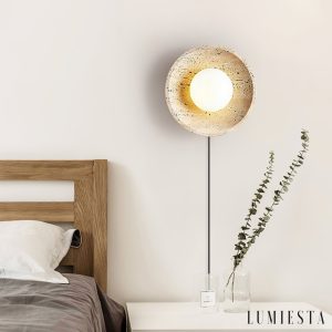 Lucernis - Kinkiet trawertynowy do salonu i sypialni, żółty/biały Ø25/30 cm