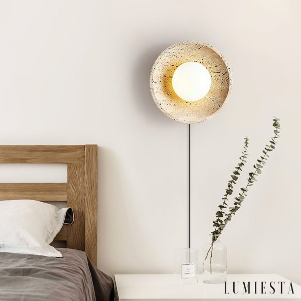 Lucernis - Kinkiet trawertynowy do salonu i sypialni, żółty/biały Ø25/30 cm