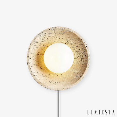 Lucernis - Kinkiet trawertynowy do salonu i sypialni, żółty/biały Ø25/30 cm