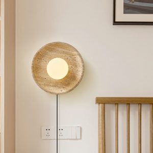 Lucernis - Kinkiet trawertynowy do salonu i sypialni, żółty/biały Ø25/30 cm