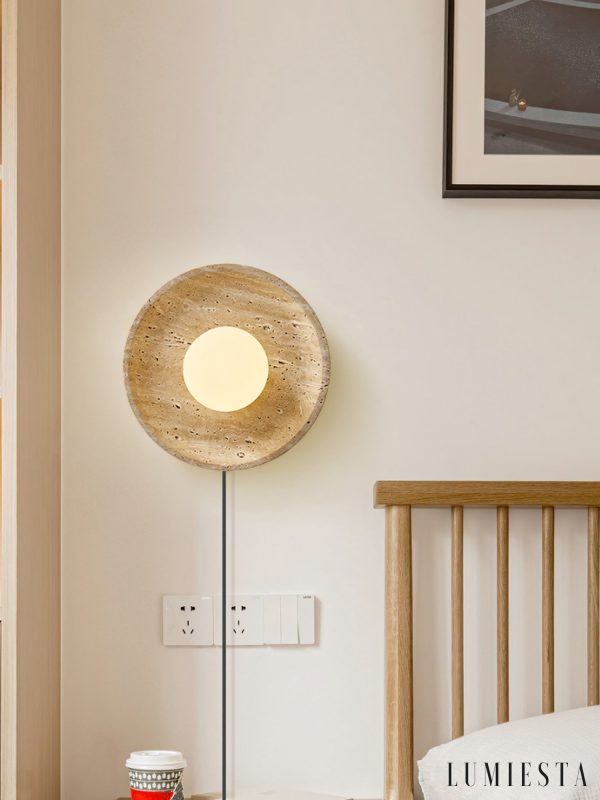 Lucernis - Kinkiet trawertynowy do salonu i sypialni, żółty/biały Ø25/30 cm