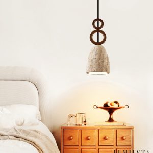 Luganis - Lampa wisząca trawertynowa, żółty/orzech, nad stół, Ø13 x H30 cm