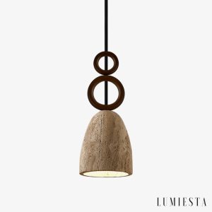 Luganis - Lampa wisząca trawertynowa, żółty/orzech, nad stół, Ø13 x H30 cm