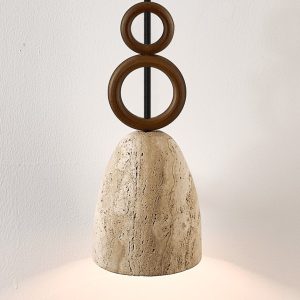 Luganis - Lampa wisząca trawertynowa, żółty/orzech, nad stół, Ø13 x H30 cm