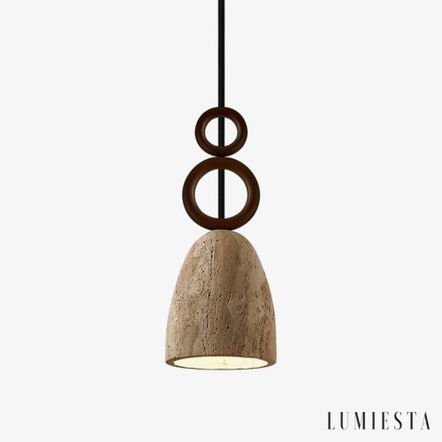 Luganis - Lampa wisząca trawertynowa, żółty/orzech, nad stół, Ø13 x H30 cm