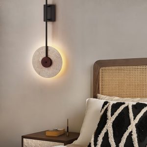 Lumaria - Kinkiet trawertynowy nowoczesny, czarny, do salonu, Ø30 x 75 cm