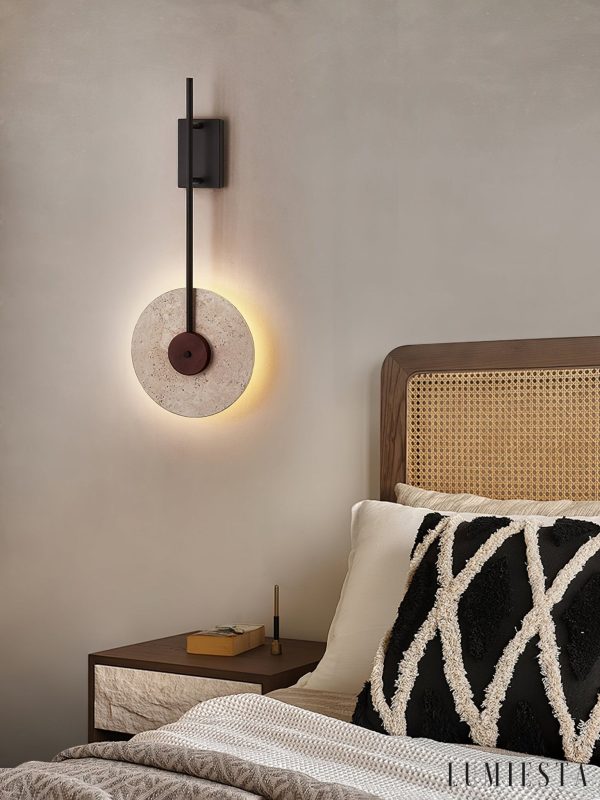 Lumaria - Kinkiet trawertynowy nowoczesny, czarny, do salonu, Ø30 x 75 cm