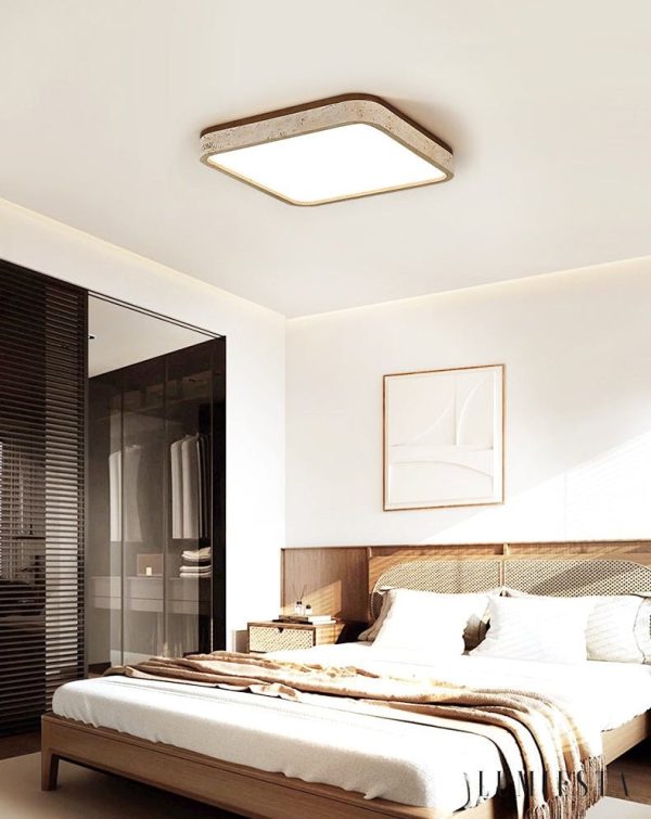 Lunatria - Lampa sufitowa trawertynowa, żółta do salonu, Ø38/48/58 cm