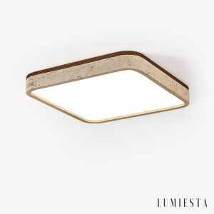Lunatria - Lampa sufitowa trawertynowa, żółta do salonu, Ø38/48/58 cm